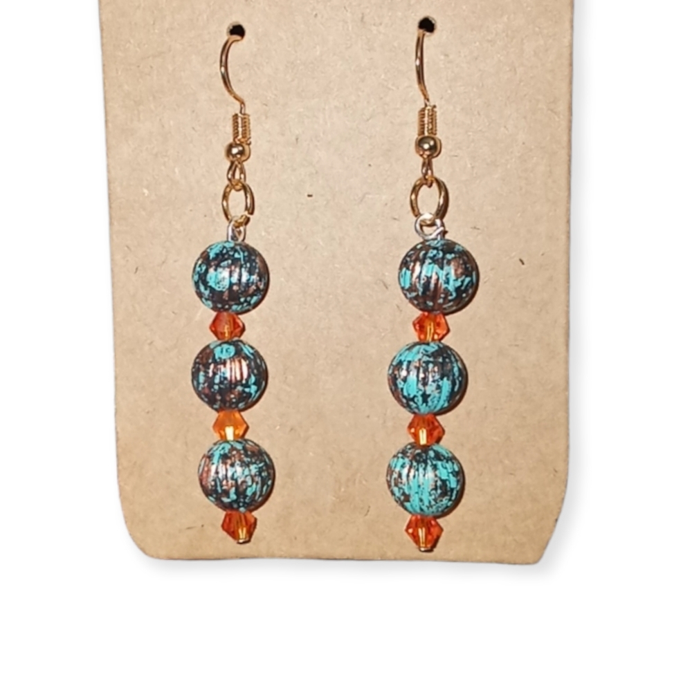 hand crafted New aqua and gold brushed earrings with crystals boho style